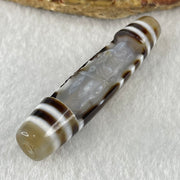 Natural Powerful Tibetan Old Oily Agate 2 Eye with Zha Ji La Mu Female Cai Shen Carvings Dzi Bead Heavenly Master (Tian Zhu) 两眼扎基拉姆女财神天诛 13.65g 57.7 by 13.5mm - Huangs Jadeite and Jewelry Pte Ltd
