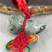 Natural Type A Green with Wuji Black Jadeite Hulu Charm Display | Gourd Health, Wealth Accumulation & Protection (16.61g | 32.2 x 17.0mm | Slight Rough) - Huangs Jadeite and Jewelry Pte Ltd