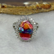 Rainbow Calsilica in S925 Sliver Ring 19.0 by 14.9 by 6.5mm US5.75 HK12.5 - Huangs Jadeite and Jewelry Pte Ltd