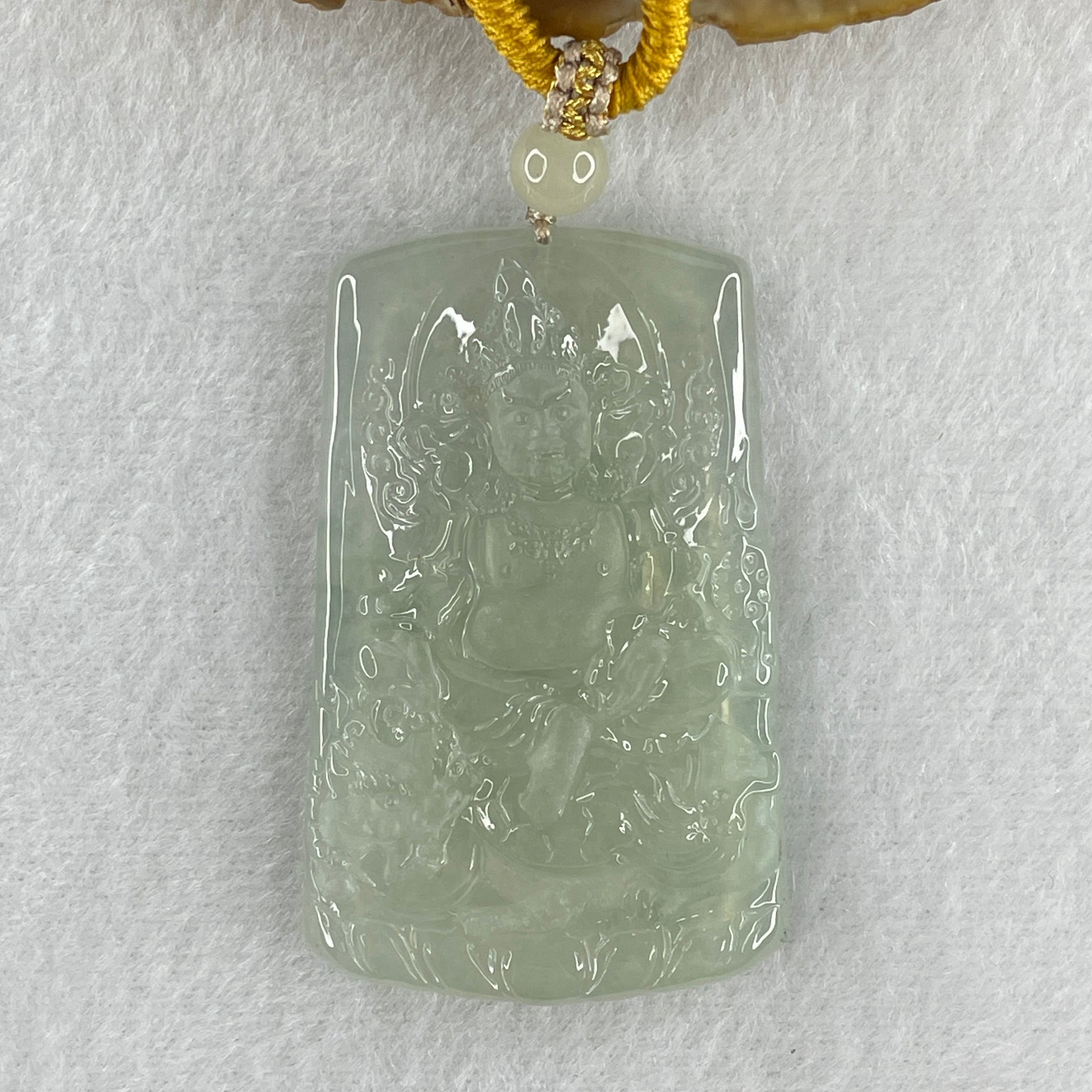 Type A Icy Light Green Jadeite Jambhala Pendant 33.06g 58.4 by 36.6 by 6.0mm - Huangs Jadeite and Jewelry Pte Ltd