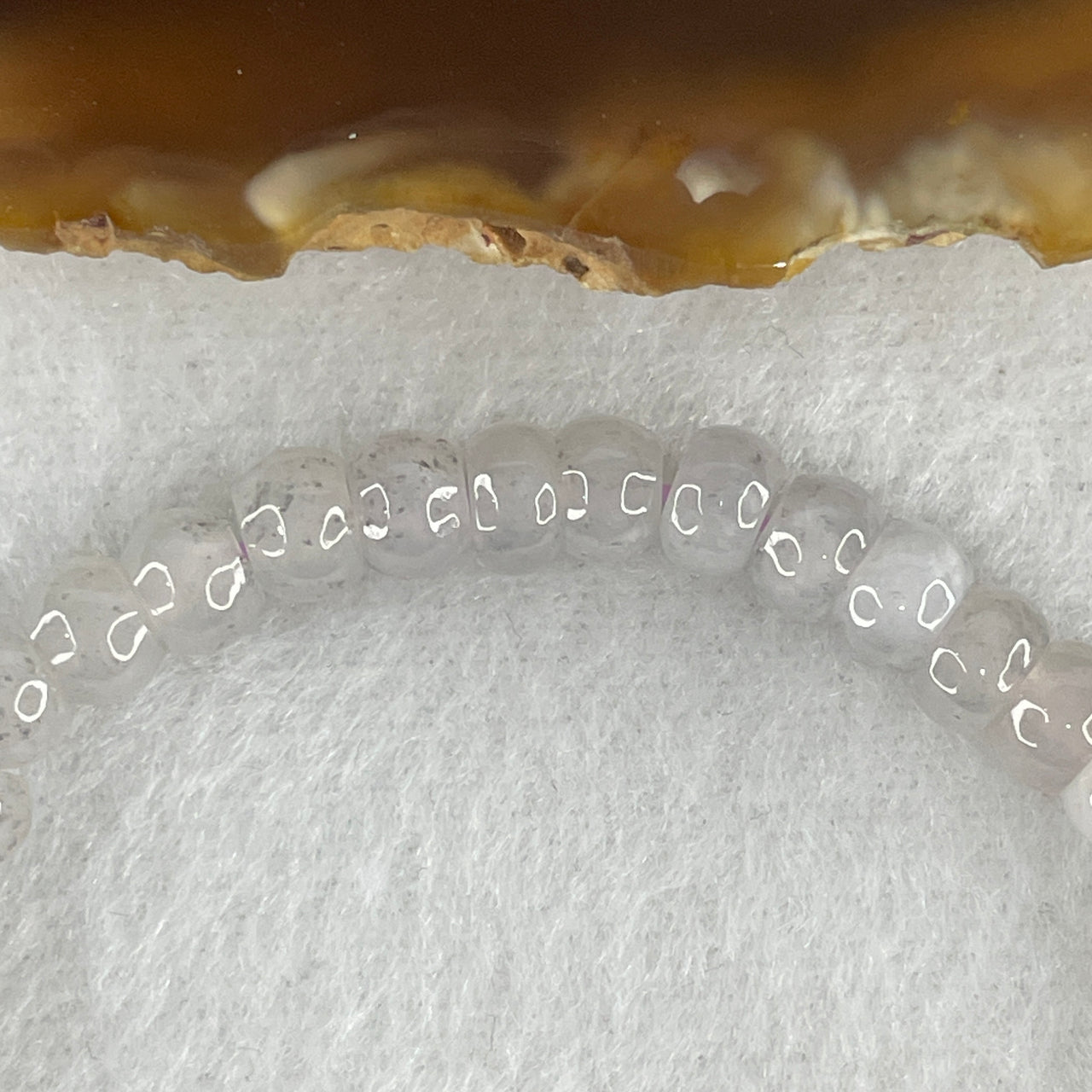 Certified Natural Type A Semi Icy Faint Lavender with Wuji Grey Piao Hua Jadeite Donut Beads Bracelet 14.12g 15.5cm 6.3mm 44 Beads