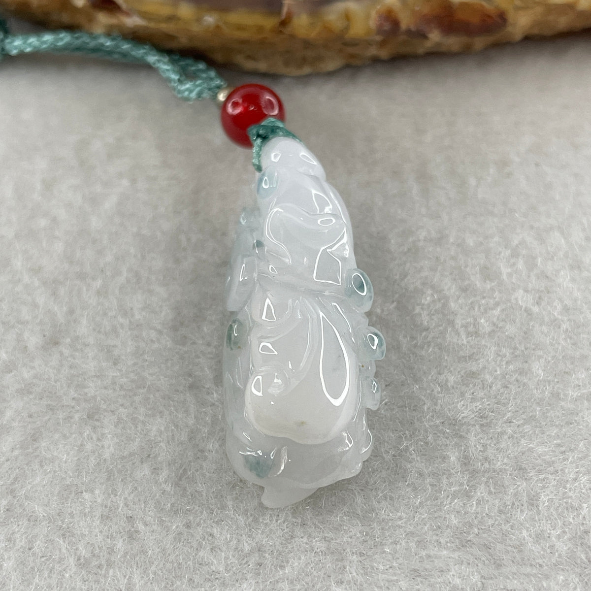 Natural Type A Faint Lavender with Blue Spot Jadeite Cabbage Pendant | Hundred Wealth & Abundance Talisman (8.94g | 33.5 x 12.9 x 12.0mm) - Huangs Jadeite and Jewelry Pte Ltd
