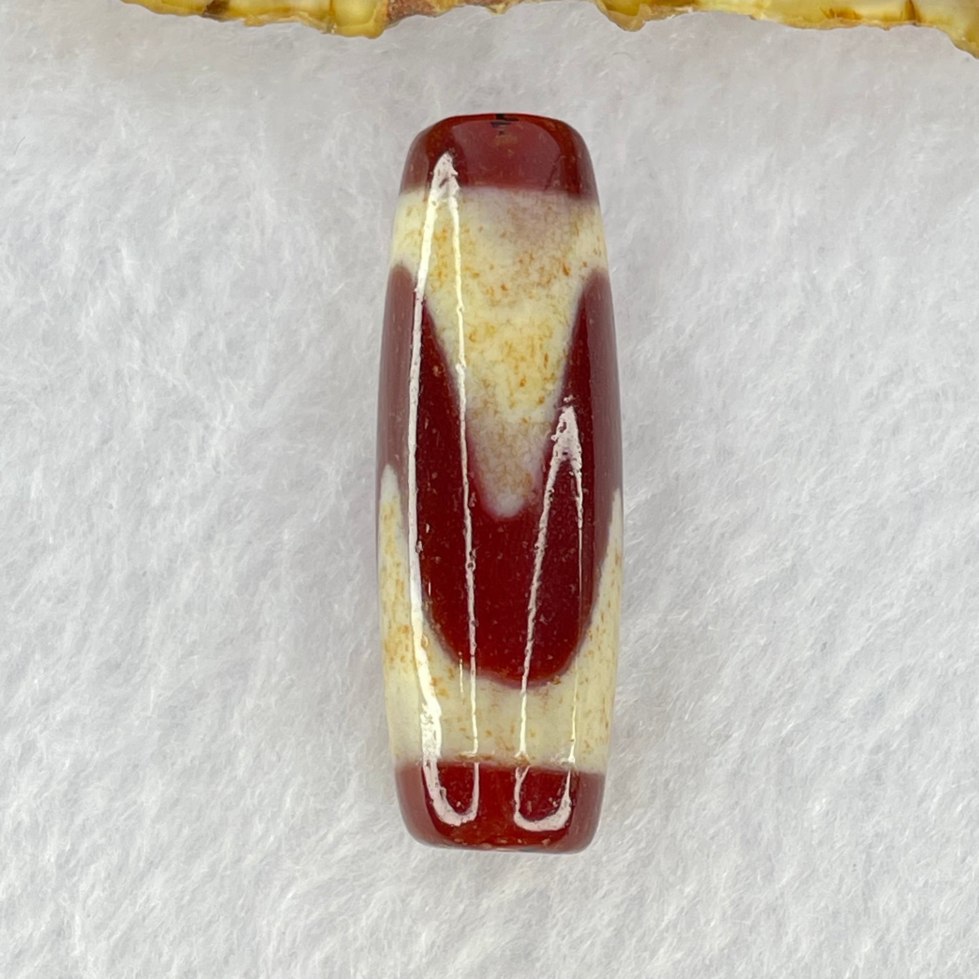 Natural Powerful Tibetan Old Oily Red Yellowish White Agate Tiger Tooth Daluo Dzi Bead Heavenly Master (Tian Zhu) 虎牙天珠 10.43g 38.4 by 13.0mm - Huangs Jadeite and Jewelry Pte Ltd