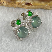 Type A Icy Blueish Green Jadeite Cabochons With Crystals in S925 Sliver Earrings 2.54g 6.6 by 4.0mm - Huangs Jadeite and Jewelry Pte Ltd
