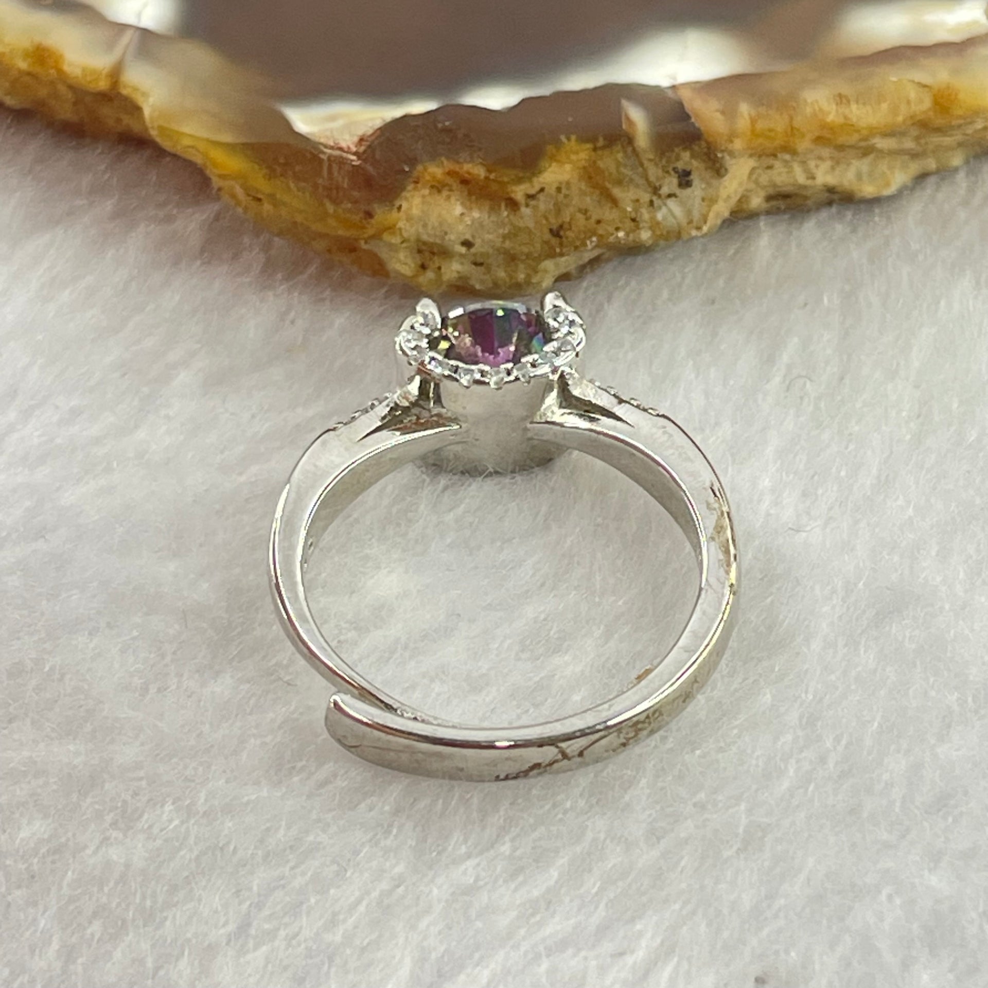 Purple Green Cubic Zirconia 6.4 by 3.8mm with Crystals In S925 Sliver Ring (Adjustable Size) 2.73g - Huangs Jadeite and Jewelry Pte Ltd