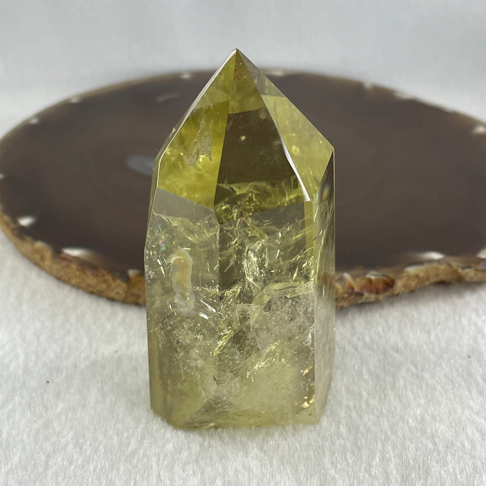 High Grade Natural Citrine Tower with Wooden Stand Display 270.15g 87.0 by 78.0 by 109.2mm - Huangs Jadeite and Jewelry Pte Ltd