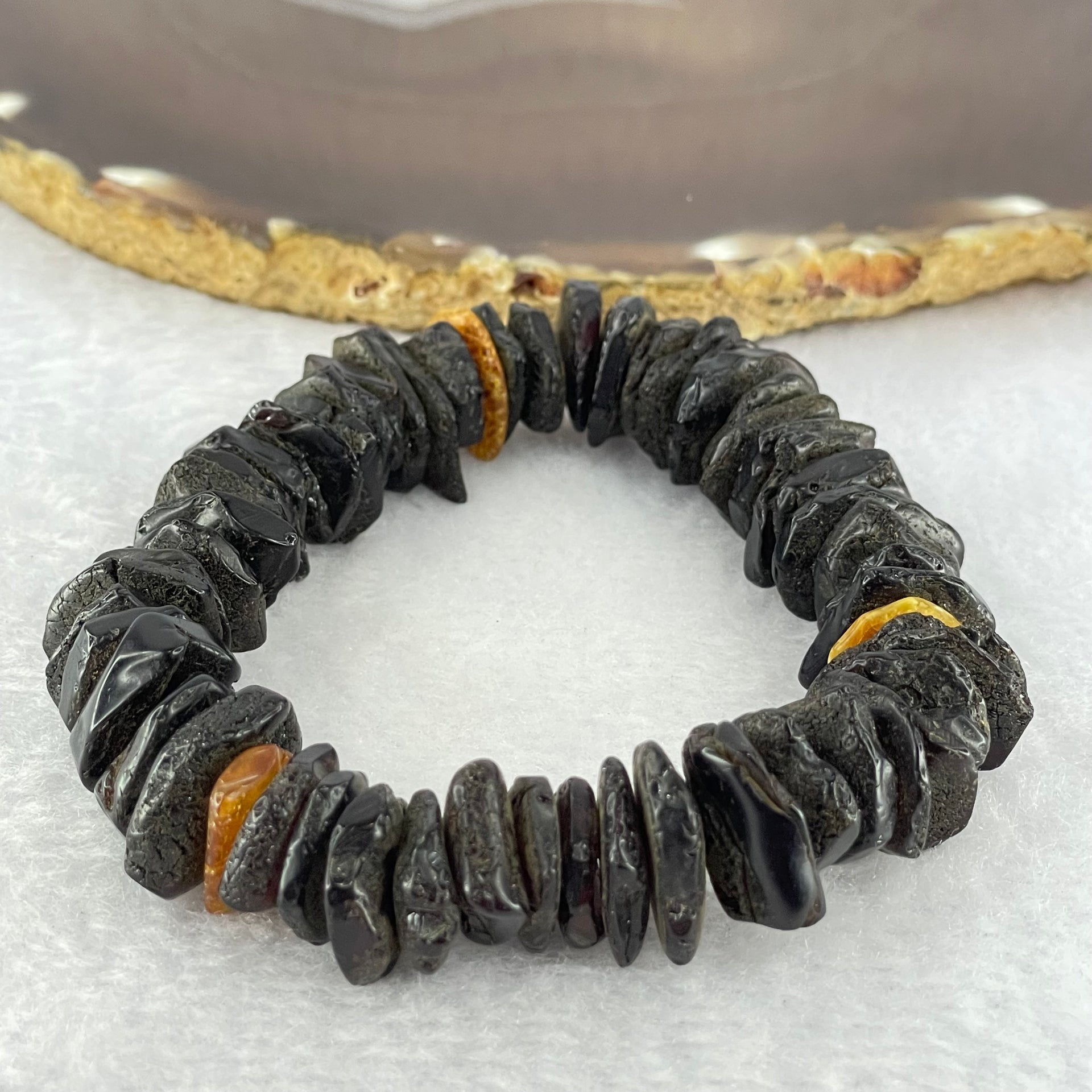 Natural Blood with Butterscotch Amber Irregular Beads Bracelet 23.06g 18.5cm 14.9 by 11.6 by 6.1 to 12.0 by 11.0 by 2.7mm 56pcs - Huangs Jadeite and Jewelry Pte Ltd