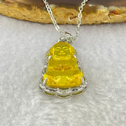 Natural Yellow Amber Buddha Pendent in S925 Sliver Necklace 4.43g 23.0 by 14.1 by 4.0mm - Huangs Jadeite and Jewelry Pte Ltd