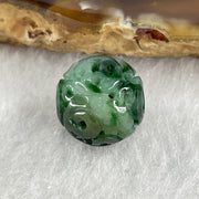 Natural Type A Lao Keng Old Mine Green with Light Green Jadeite Flora Carving Bead Charm 1.91g 12.5mm - Huangs Jadeite and Jewelry Pte Ltd