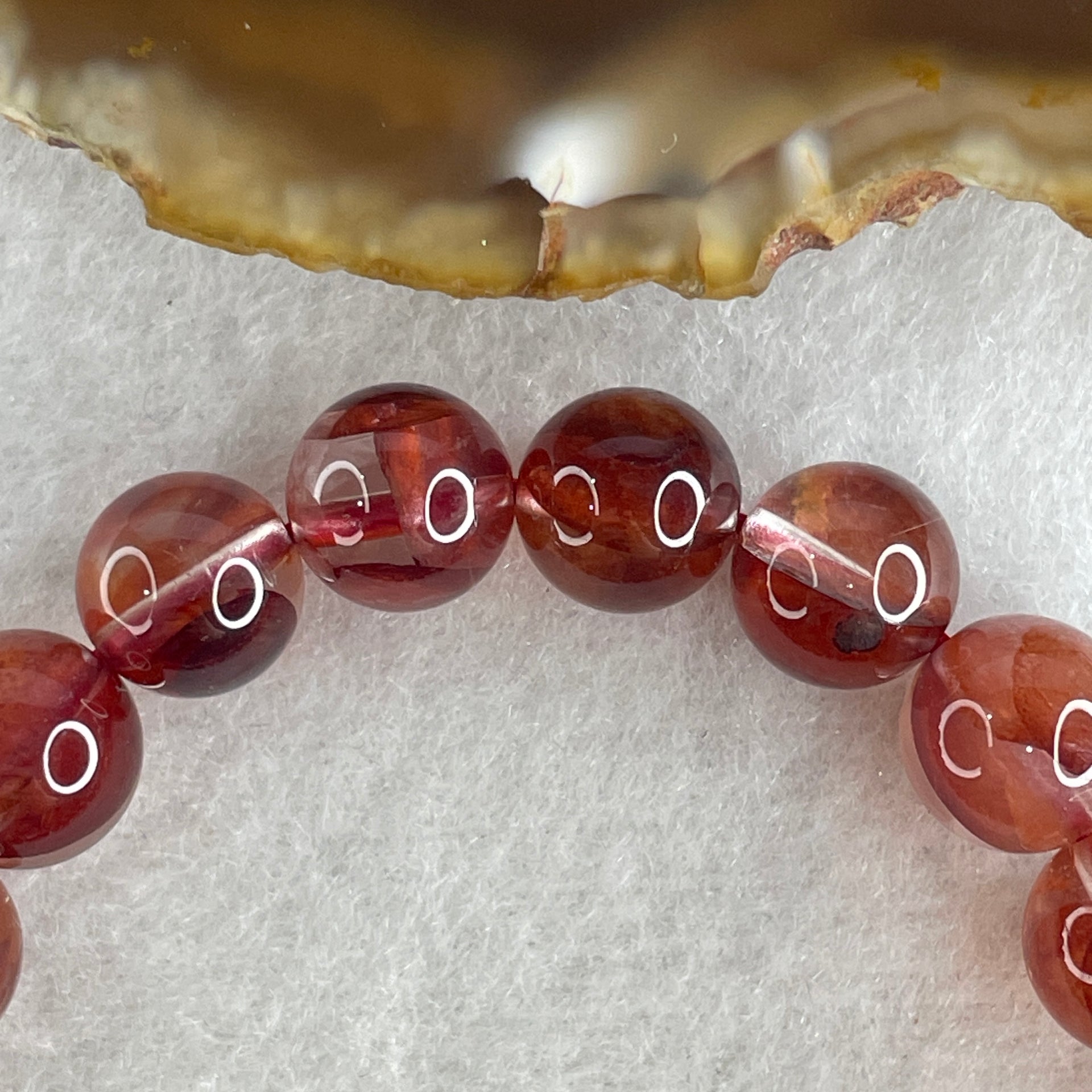 Good Grade Natural Red Ferruginous Quartz Beads Bracelet 22.47g 15.5cm 9.2mm 21 Beads - Huangs Jadeite and Jewelry Pte Ltd