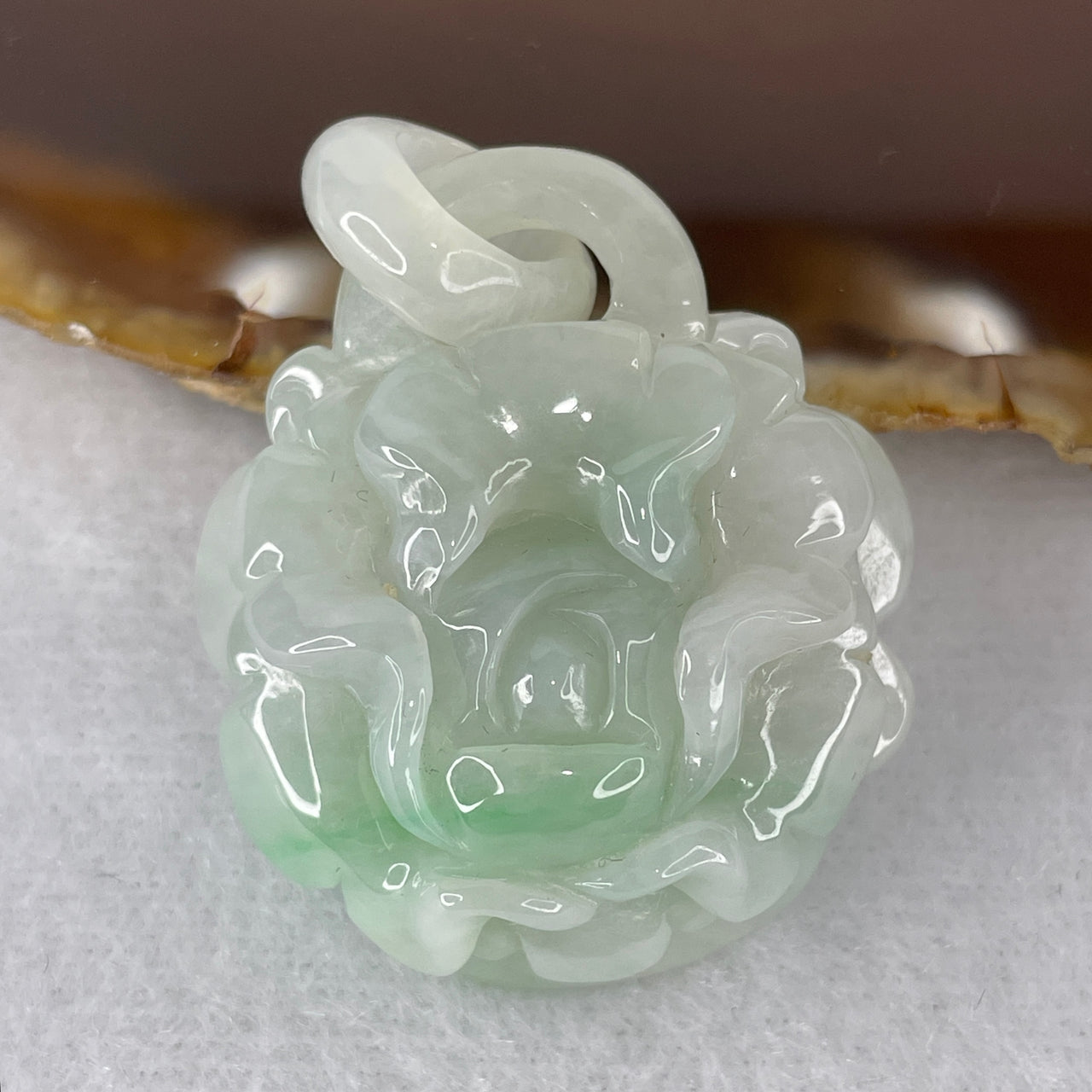 Natural Type A Jelly Light Green & Green Piao Hua Jadeite Flower Pendant | "Eternal Bloom" Abundance & Heart Chakra Protection Pendant (26.20g 37.4x32.7x14.2mm)