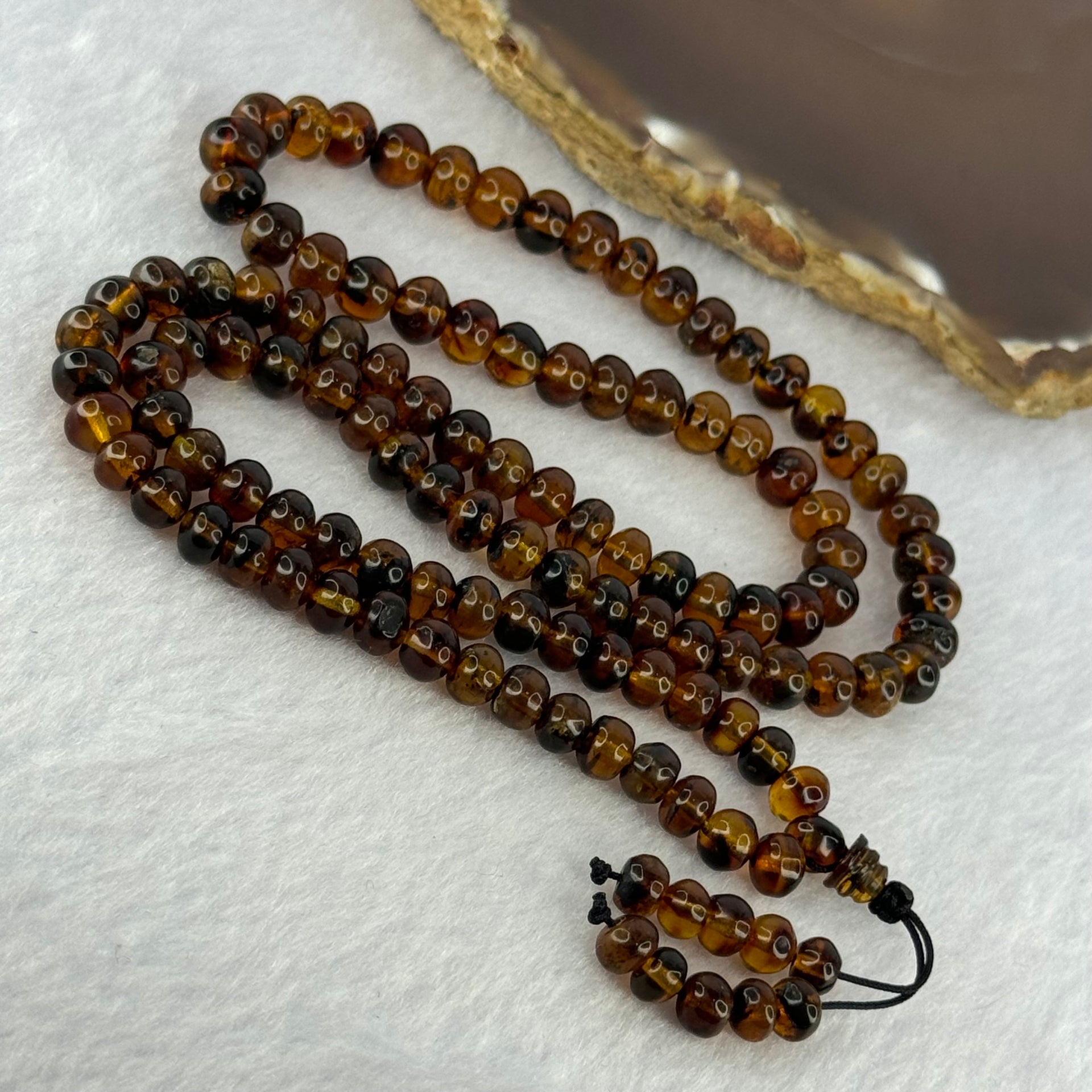 Natural Cognac Flower Amber Beads Necklace 14.28g 54cm 6.3mm 108 Beads - Huangs Jadeite and Jewelry Pte Ltd