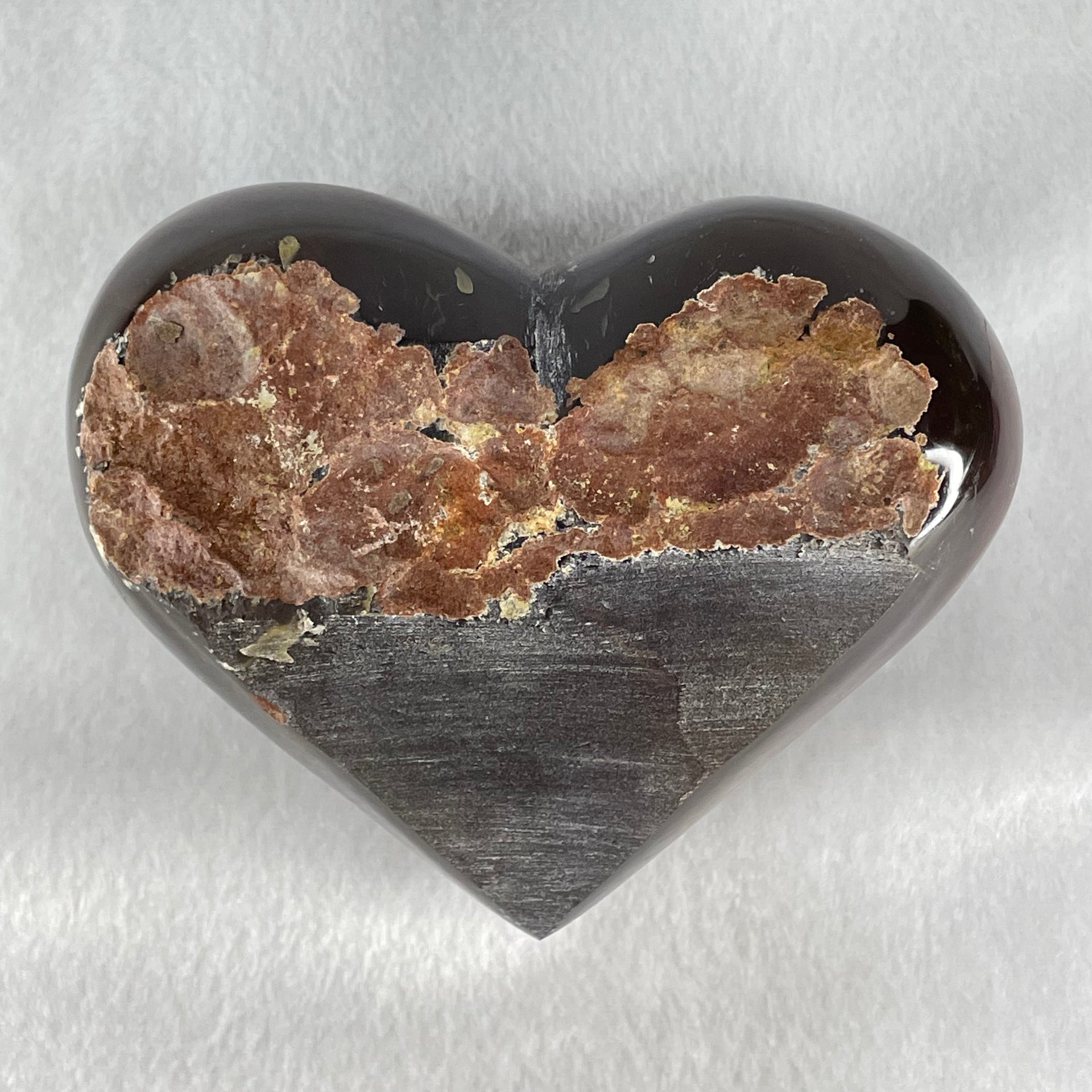 Natural Amethyst with White Milky Quartz Heart with Wooden Stand 744.9g 113.2 by 88.5 by 101.5mm - Huangs Jadeite and Jewelry Pte Ltd