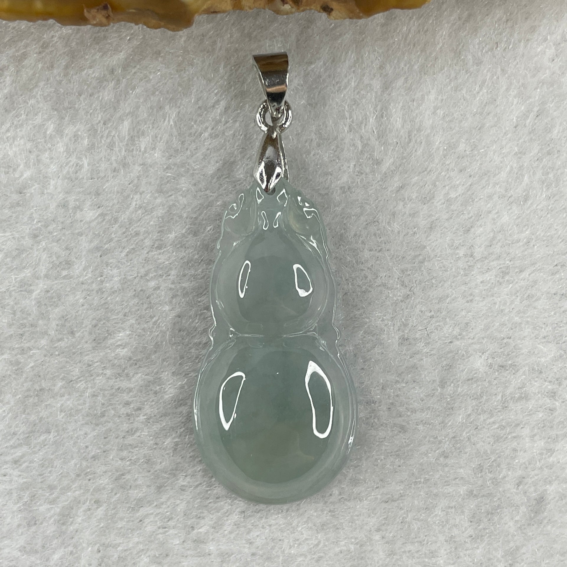 Natural Type A Semi Icy Lavender Jadeite Calabash Hulu Pendant in Stainless Steel Clasp 3.20g 29.6 by 14.9 by 5.2mm - Huangs Jadeite and Jewelry Pte Ltd