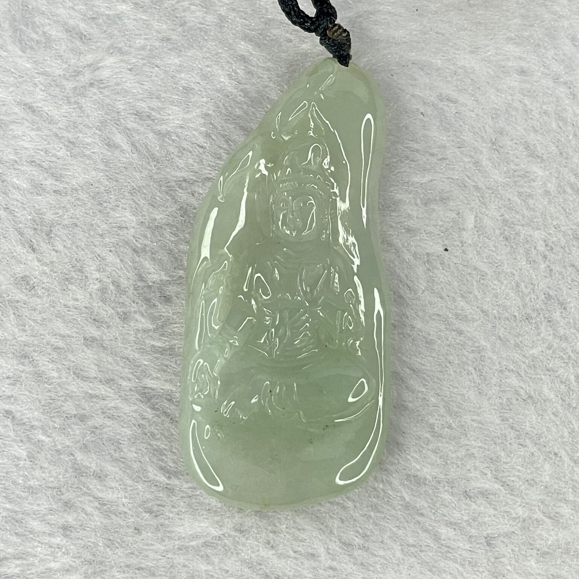 Type A Semi Icy Green Jadeite Guan Yin Pendent 11.98g 48.0 by 21.3 by 5.4mm - Huangs Jadeite and Jewelry Pte Ltd