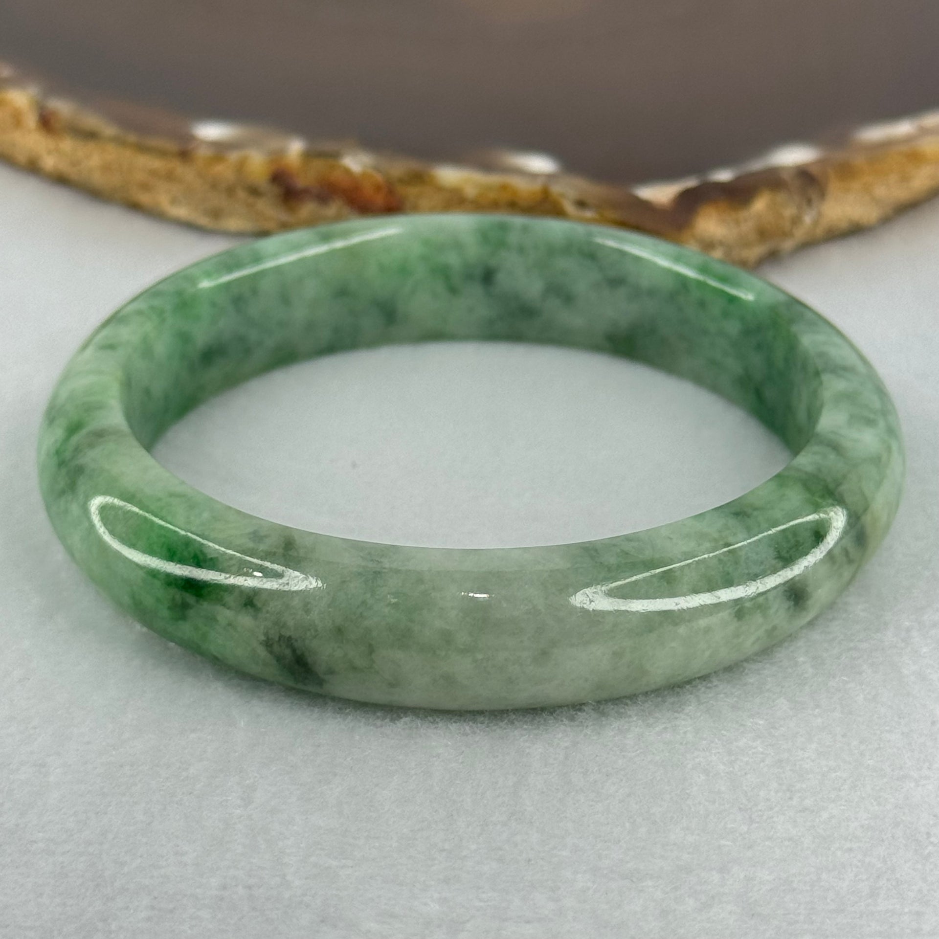 Type A Green with Emerald Green Piao Hua Jadeite Bangle Internal Diameter 57.2mm 51.99g 12.5 by 8.2mm (Very Slight Internal Lines) - Huangs Jadeite and Jewelry Pte Ltd