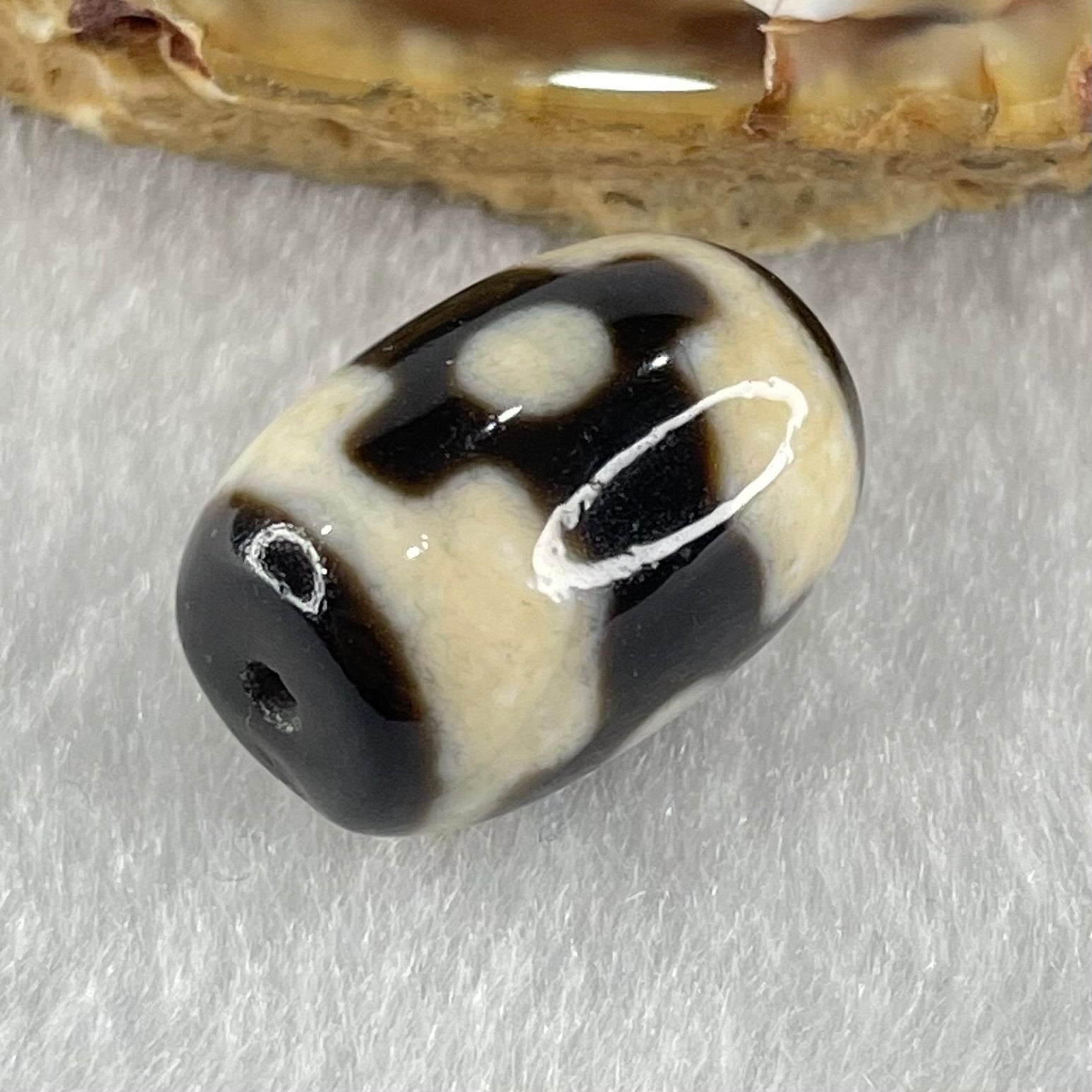 Natural Powerful Tibetan Old Oily Dark Brown With White Agate 3 Eyes Dzi Bead Heavenly Master (Tian Zhu) 三眼天诛 4.61g 17.8 by 12.7mm - Huangs Jadeite and Jewelry Pte Ltd