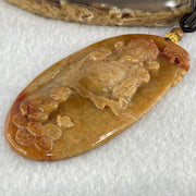 Grandmaster Type A Brown with Reddish  Patches Jadeite Cai Shen with Tong Zi Ingot and Dragon  Pendant 吉星高照 48.68g 76 by 39.7 by 6.3mm - Huangs Jadeite and Jewelry Pte Ltd