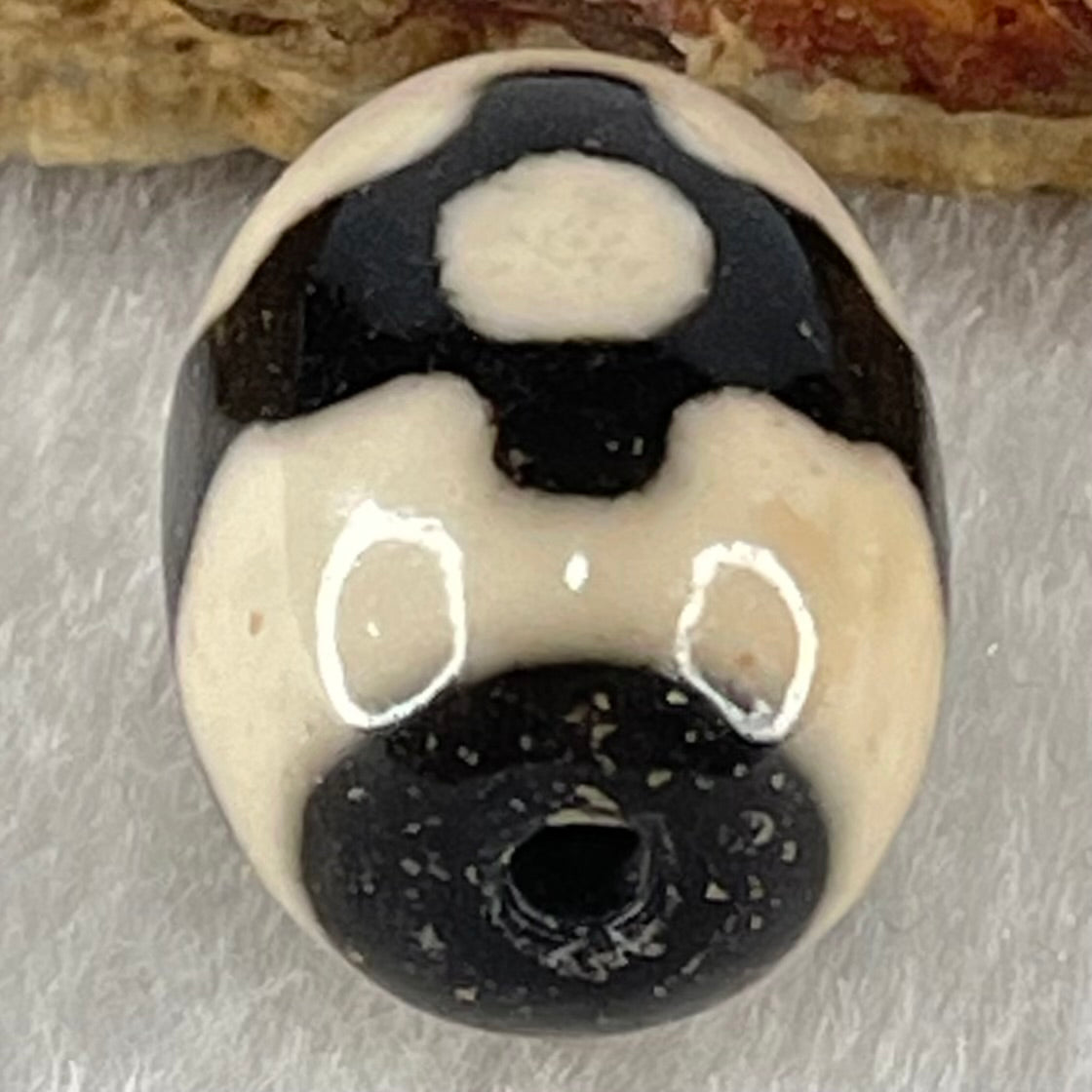 Natural Powerful Tibetan Old Oily Dark Brown With White Agate 3 Eyes Dzi Bead Heavenly Master (Tian Zhu) 三眼天诛 4.37g 17.4 by 12.9mm - Huangs Jadeite and Jewelry Pte Ltd