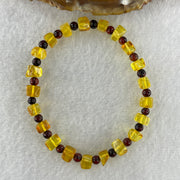 Natural Yellow Amber Square Shape with Cognac Amber Round Shape Bracelet 4.10g 16cm 6.6mm 21 Beads - Huangs Jadeite and Jewelry Pte Ltd