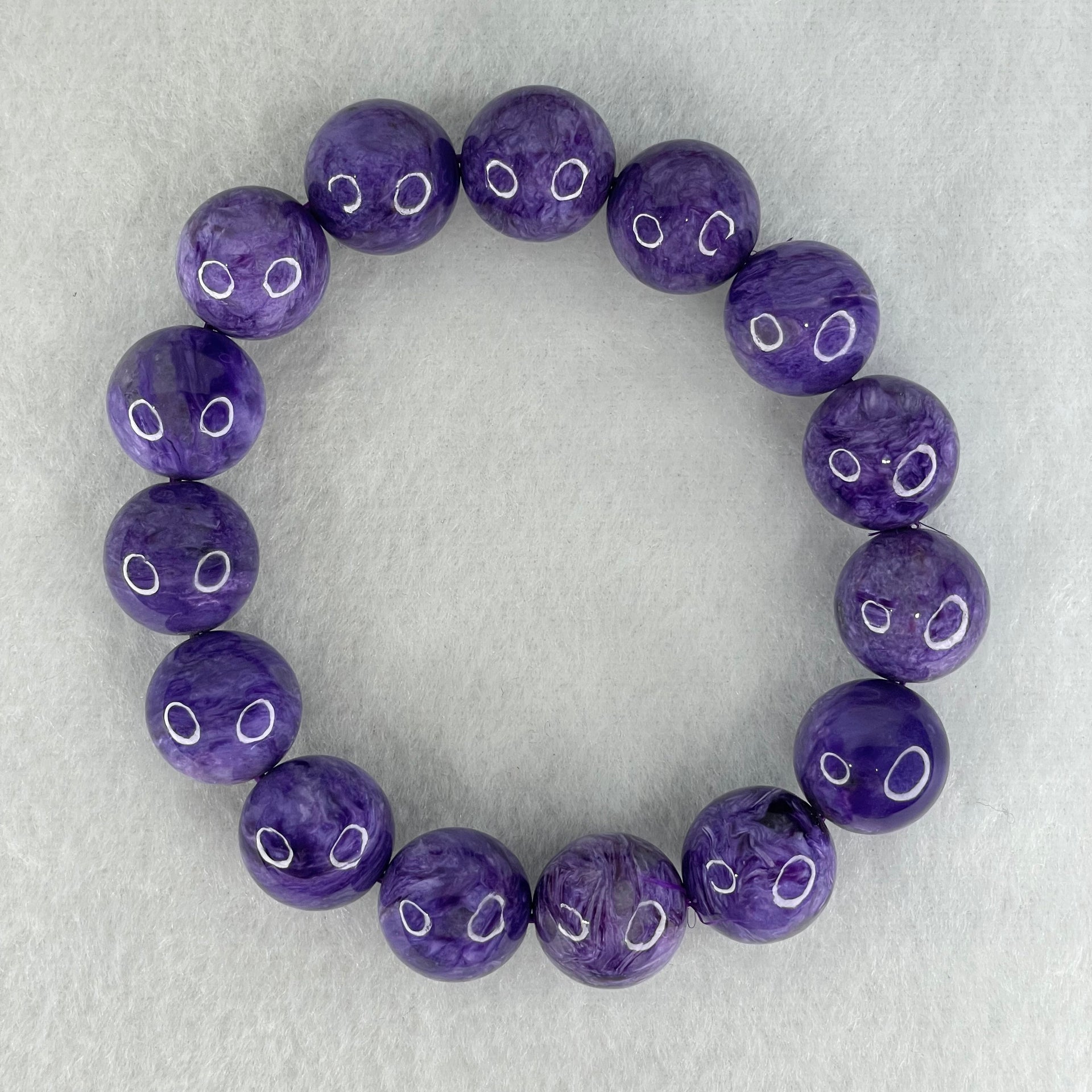 Good Grade Natural Charoite Beads Bracelet 59.867g 18.5cm 14.4mm 15 Beads - Huangs Jadeite and Jewelry Pte Ltd