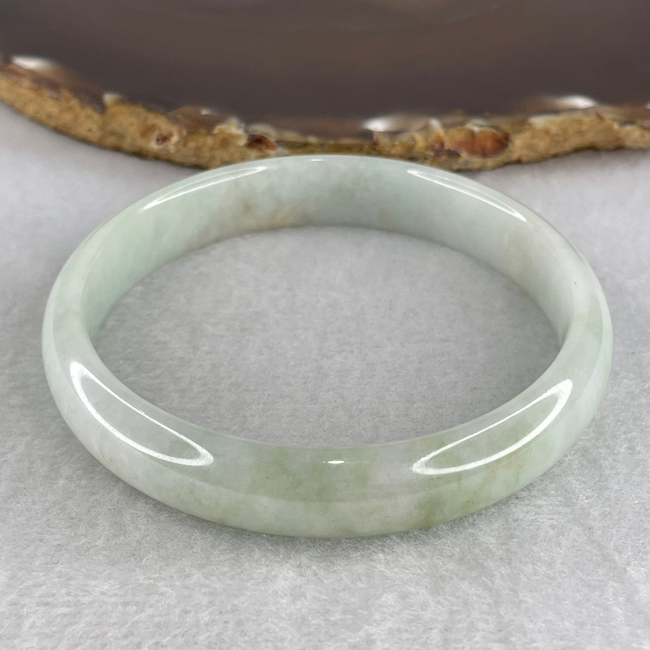 59.8mm Genuine Jadeite Bangle Type A - Green Floating Flowers - 39.42g Natural Light Green Jadeite Jewelry 11.8x6.5mm Wide (Very Slight External and Slight Internal Lines)
