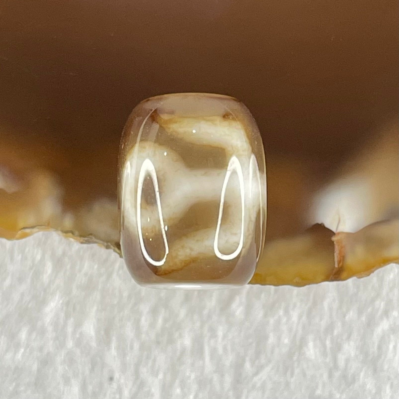 Natural Powerful Tibetan Old Oily Dark Brown with White Agate Patina Guiren Tairen Human Dzi Bead Totem Amulet Heavenly Master (Tian Zhu) 贵人天诛 2.70g 13.5 by 10.9mm - Huangs Jadeite and Jewelry Pte Ltd