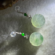 Type A Icy Faint Green with Blueish Green Piao Hua Jade Jadeite Earrings 18k White gold, diamonds and white sapphires 5.08g 33.6 by 14.8 by 5.2mm - Huangs Jadeite and Jewelry Pte Ltd