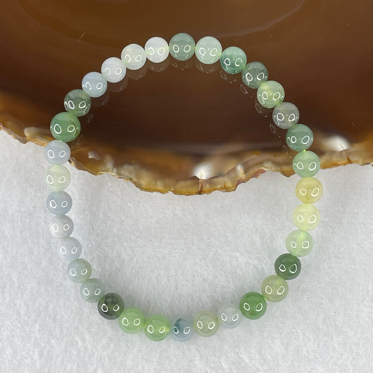 Natural Type A Multi-Color Jadeite Beads Bracelet | 17cm Semi-Icy Lavender Green Blueish Green White Yellow 6.4mm Jade Bracelet (13.24g 33 Beads)