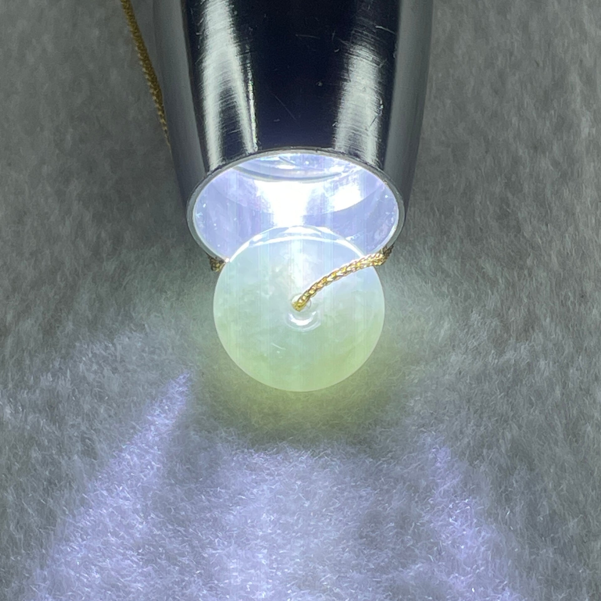 Type A Natural Semi Icy Light Green Jadeite Ping An Kou Pendant 4.19g 15.5 by 6.0mm - Huangs Jadeite and Jewelry Pte Ltd