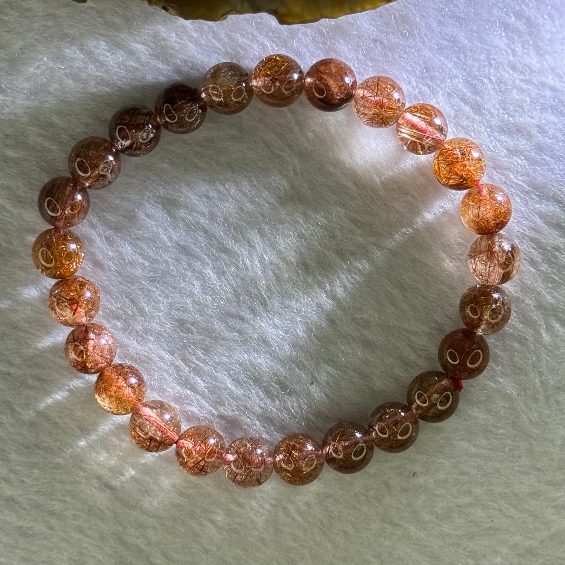 Natural Copper Rutilated Quartz Beads Bracelet 天然銅髮晶手镯 16.12g 16cm 7.9mm 25 Beads - Huangs Jadeite and Jewelry Pte Ltd