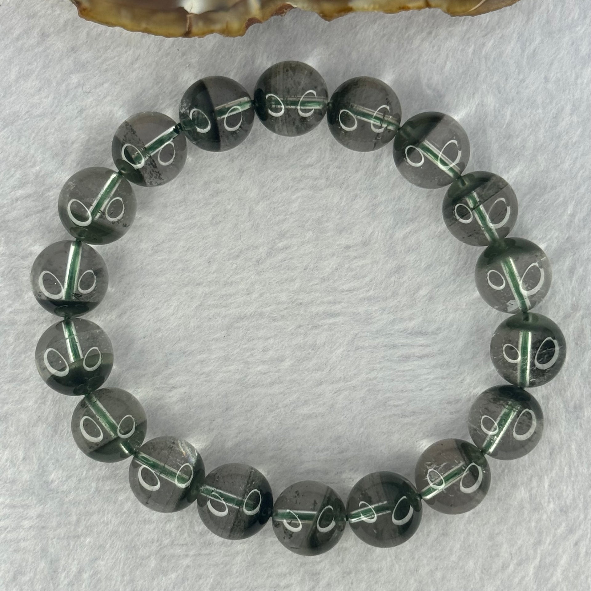 Very Good Grade Natural Green Phantom Quartz Beads Bracelet 39.25g 18cm 11.6mm 18 Beads - Huangs Jadeite and Jewelry Pte Ltd