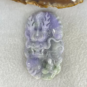 Type A Bright Intense Lavender Green Jadeite Double Sided Dragon with Benefactor Pendant 39.73g 65.0 by 37.4 by 9.8mm - Huangs Jadeite and Jewelry Pte Ltd