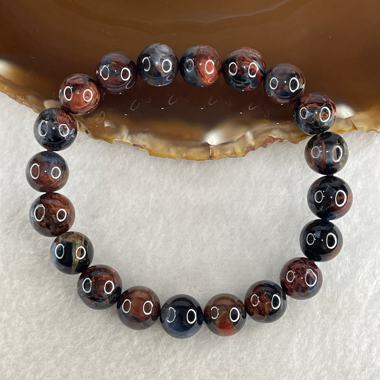 Certified Very Good Grade Natural Brownish Red Pietersite Beads Bracelet 31.04g 17cm 10.7mm 20Beads