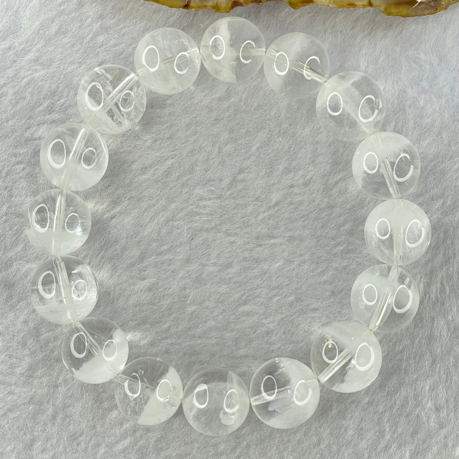 Natural White Phantom Quartz Beads Bracelet 53.03g 18.5cm 13.9mm 16 Beads - Huangs Jadeite and Jewelry Pte Ltd