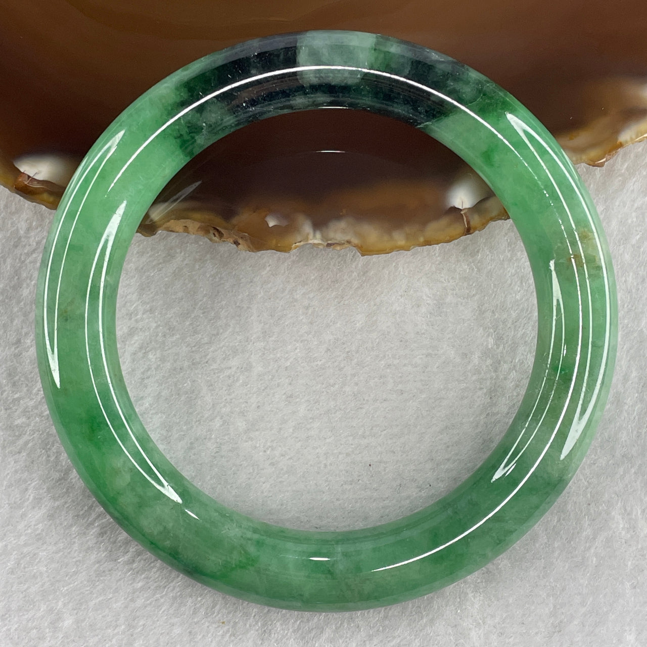 Certified Natural Type A Intense Bright Green with Spicy Green Patches Jadeite Bangle 60.55g Internal Diameter 57.2mm 10.3 by 10.8mm (  Slight External Line)