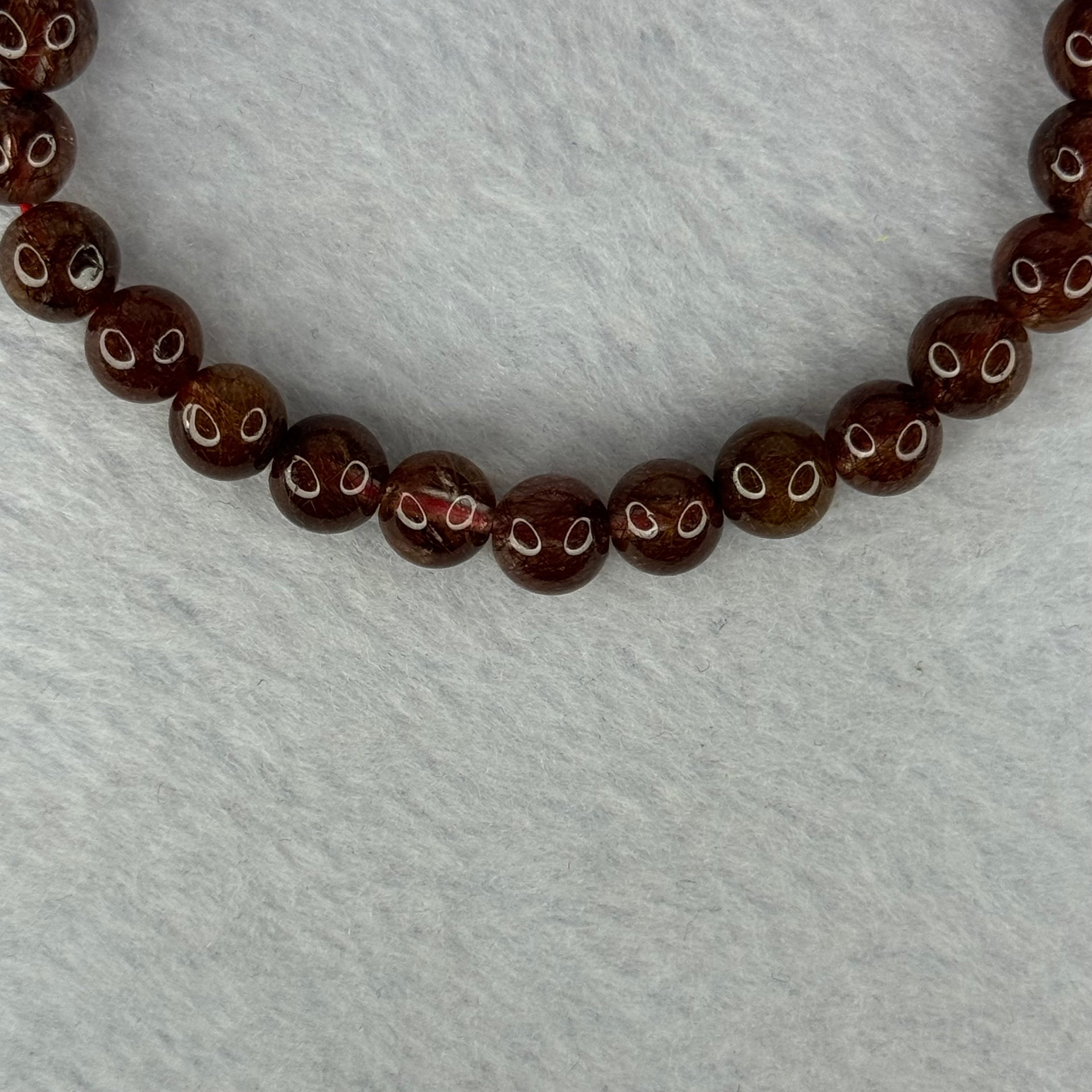 Natural Copper Rutilated Quartz Beads Bracelet 天然銅髮晶手镯 13.93g 16cm 7.4mm 27 Beads - Huangs Jadeite and Jewelry Pte Ltd