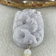 Natural Type A Lavender Jadeite Dragon Carp with Lotus Pendant | Transformation, Academic & Career Success Talisman (37.83g | 47.3 x 32.2 x 12.1mm) - Huangs Jadeite and Jewelry Pte Ltd