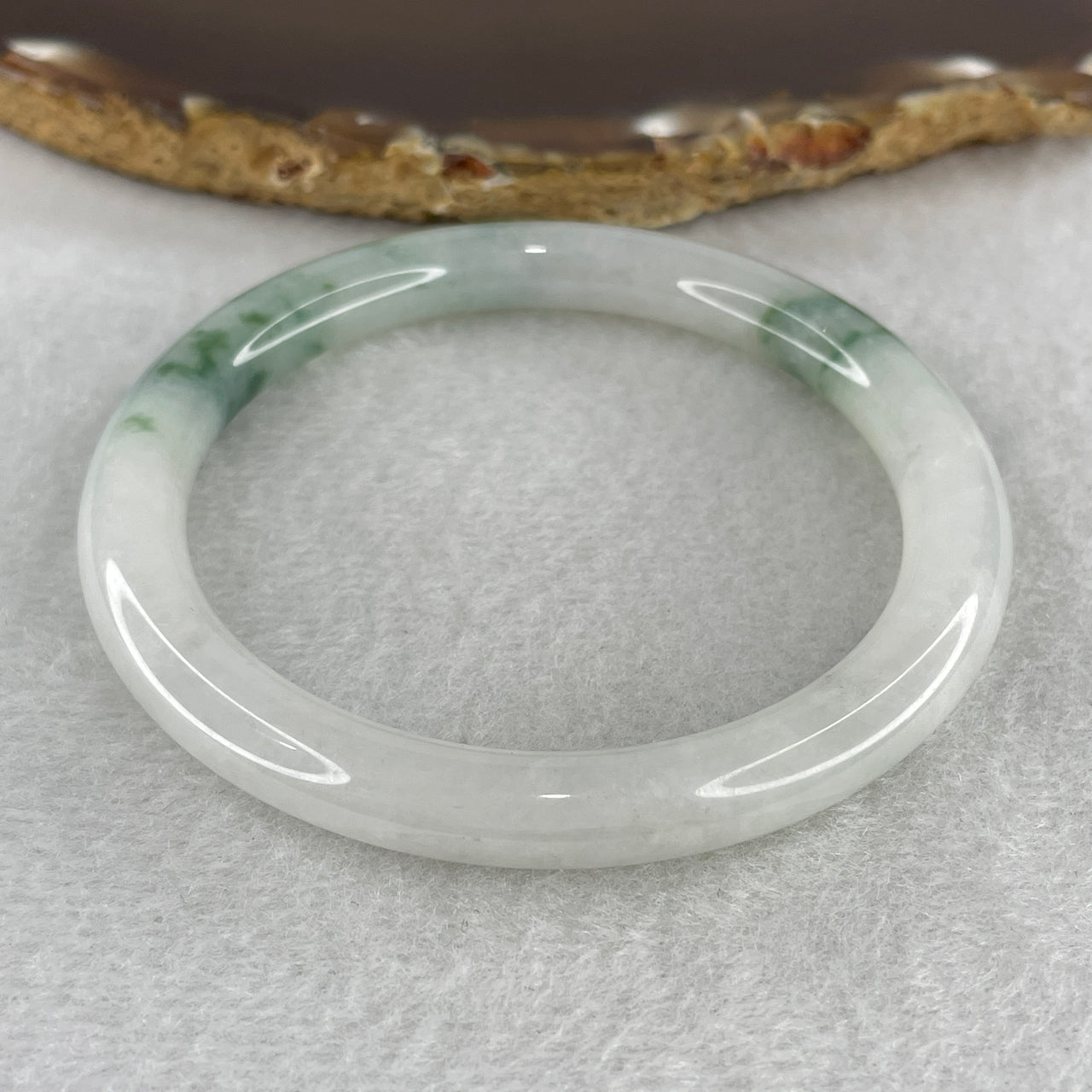 55.0mm Genuine Type A Jadeite Bangle - Semi Icy White to Light Green with Oily Green Piao Hua Natural Jadeite Jewelry - 30.75g Certified Untreated Large Jade Bracelet 7.6x8.1mm (Slight External Rough)