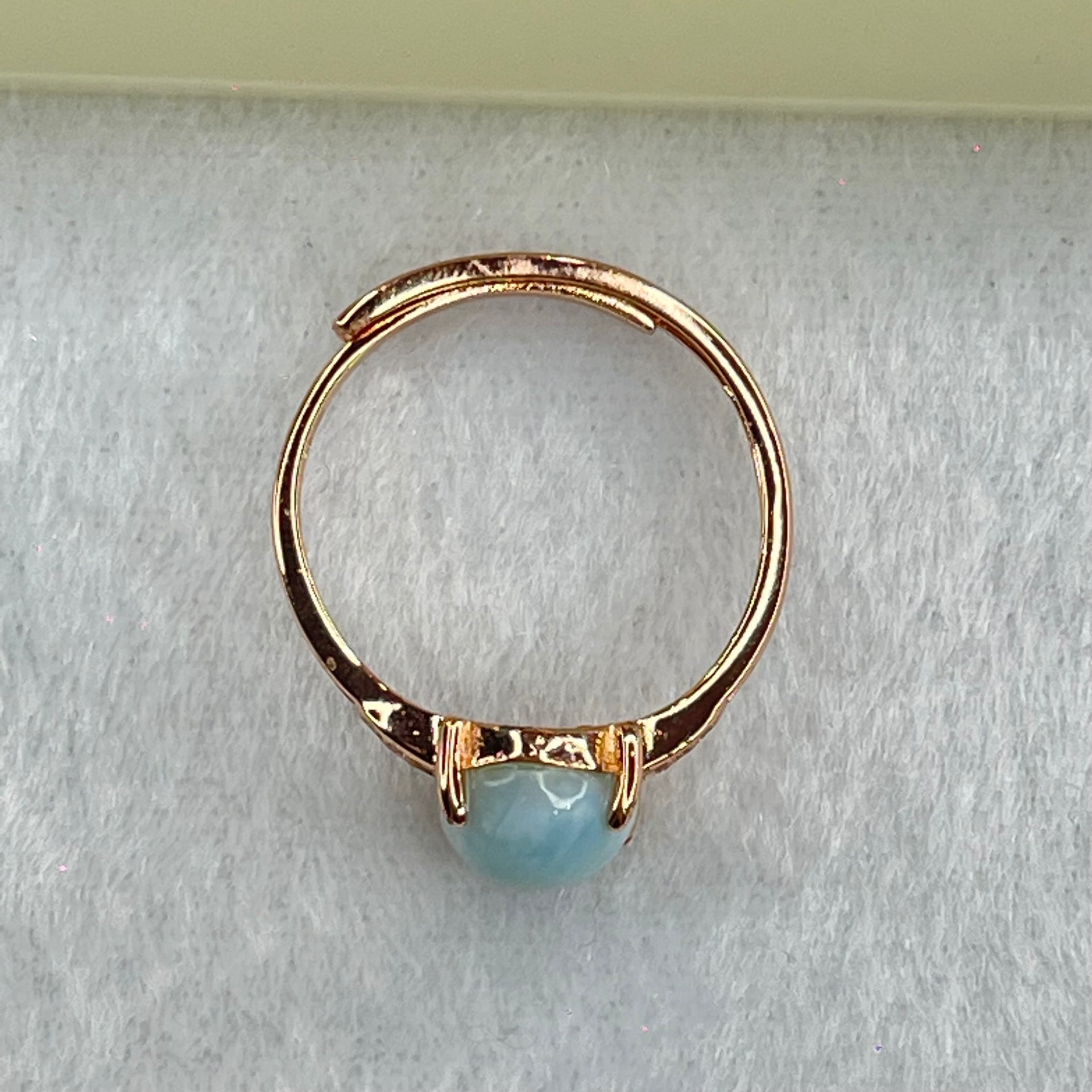 Natural Larimar in S925 Silver Rose Gold Color Ring (Adjustable Size) 2.22g 9.9 by 7.2 by 4.8mm - Huangs Jadeite and Jewelry Pte Ltd