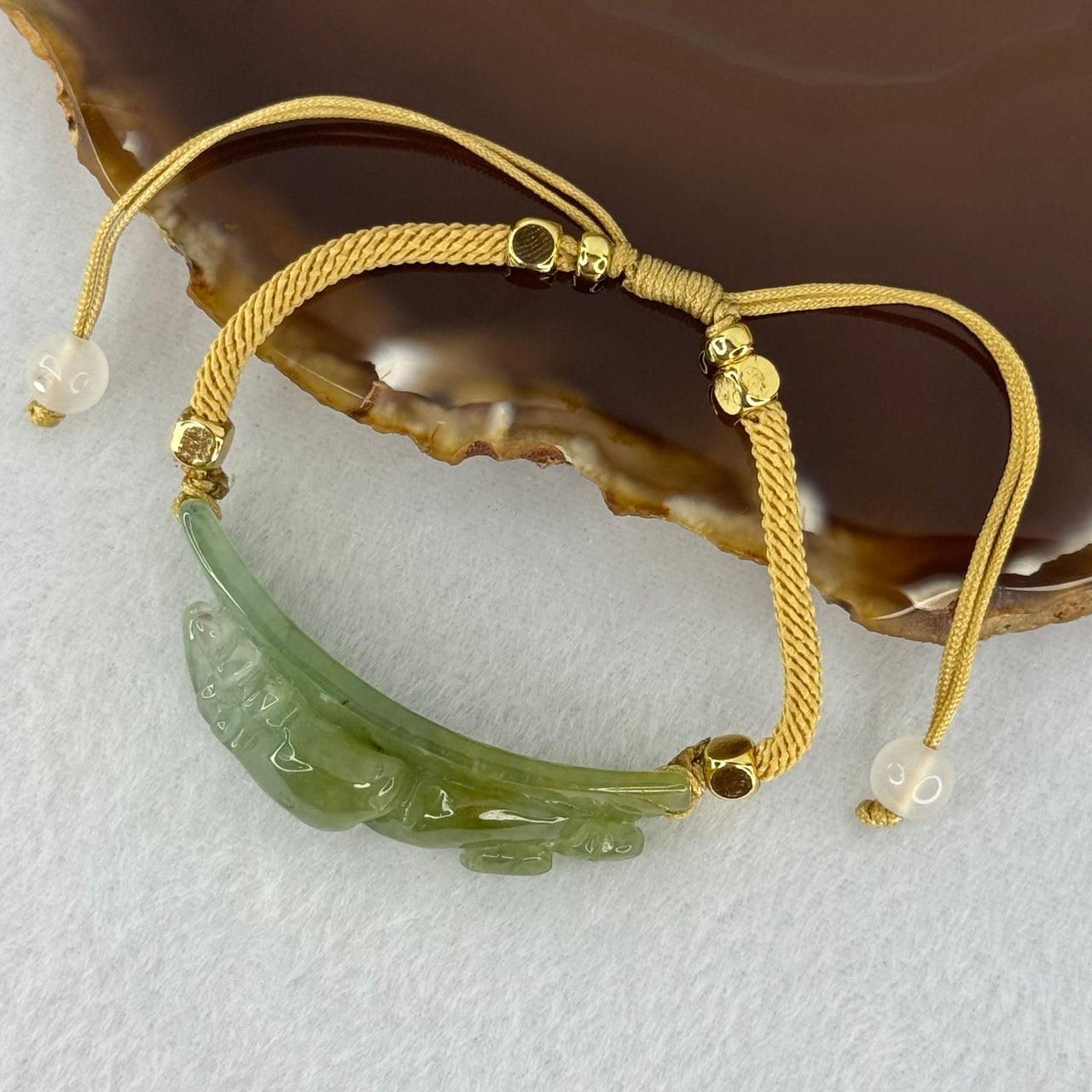 Type A Semi Icy Yellowish Blueish Green Jadeite Deer Bracelet 13.67g 45.8 by 11.8 by 11.6mm - Huangs Jadeite and Jewelry Pte Ltd