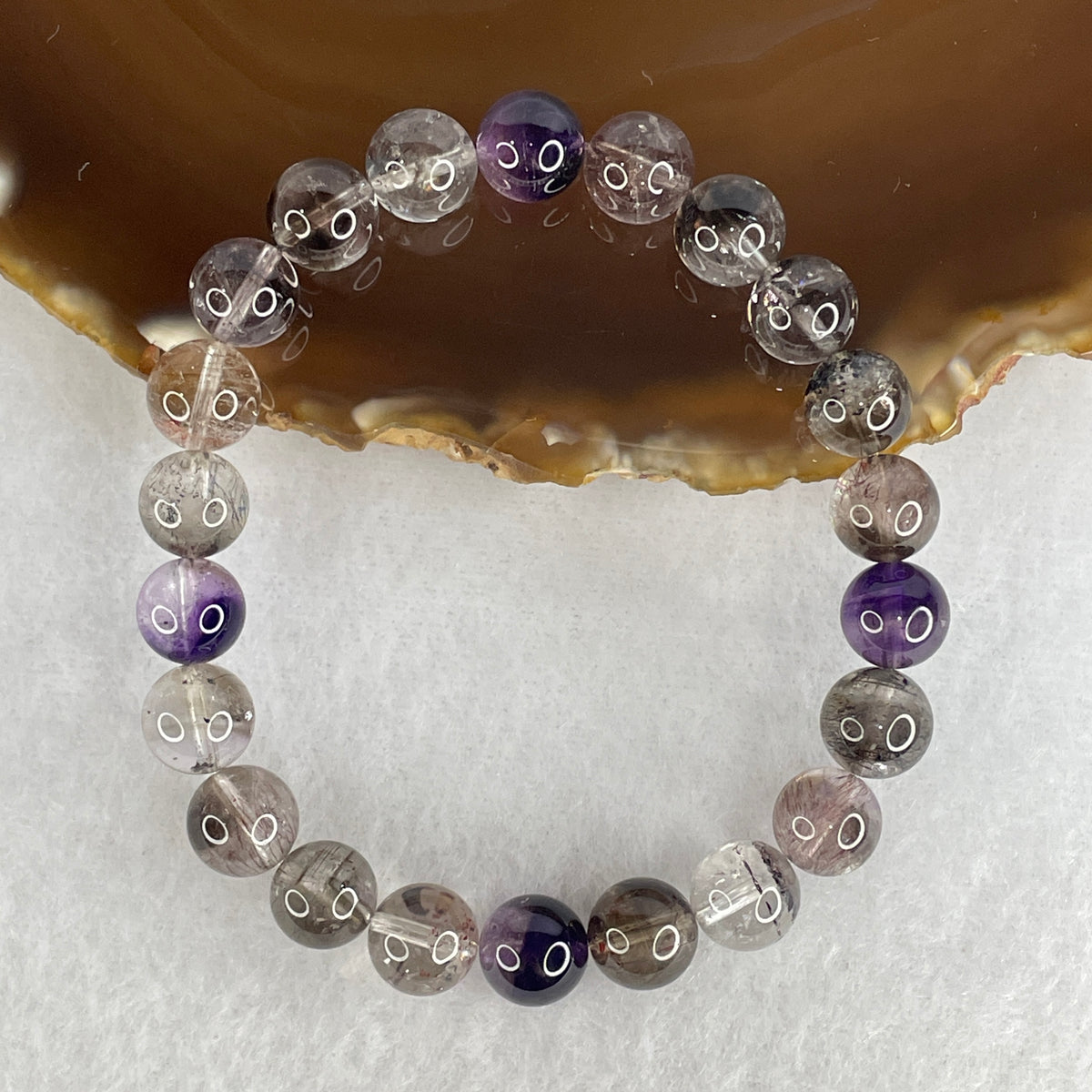 Certified Good Grade Natural Black Super 7 Crystal Beads Bracelet | 17cm Strand of 22 Beads 9.3mm (23.74g | Root Grounding, Manifestation & Aura Shield)