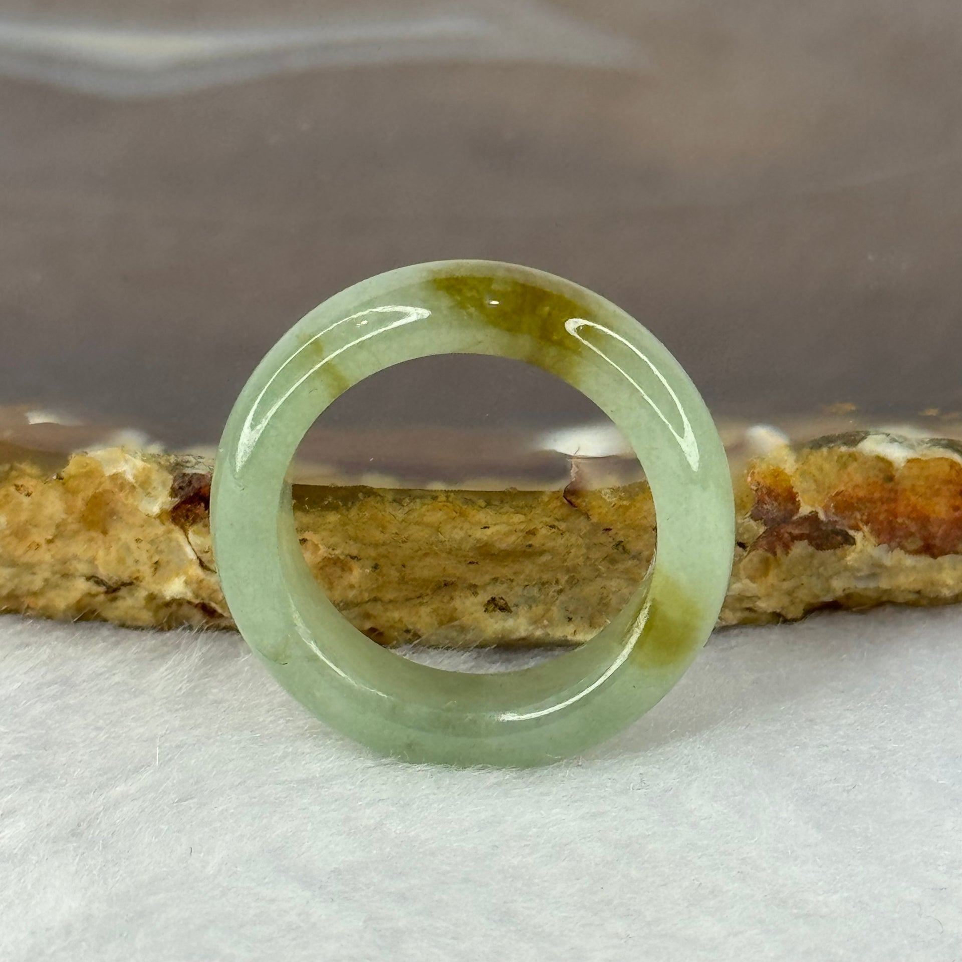 Type A Green with Brown Patches Jadeite Ring 4.17g 6.3 by 3.7mm US7 HK15.5 - Huangs Jadeite and Jewelry Pte Ltd