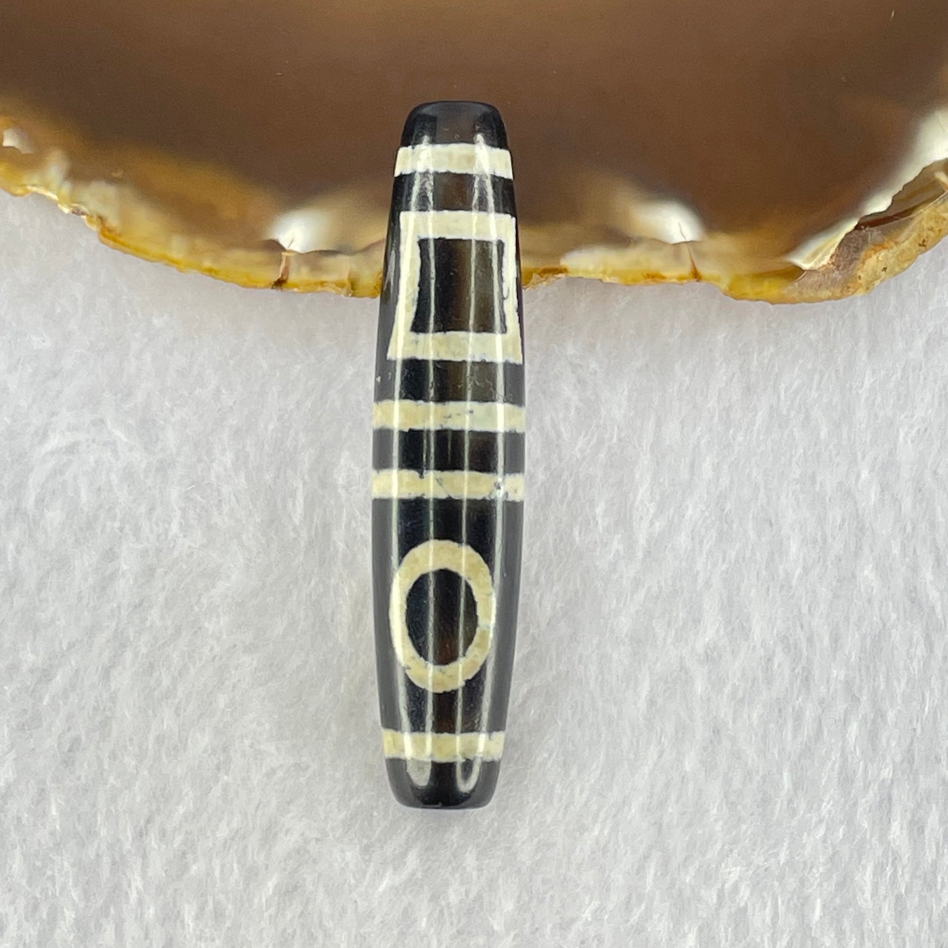 Natural Powerful Tibetan Old Oily Agate Double Sky Door Serenity 2 Eye Dzi Bead Heavenly Master (Tian Zhu) 二眼天诛 15.17g 59.0 by 12.9mm - Huangs Jadeite and Jewelry Pte Ltd