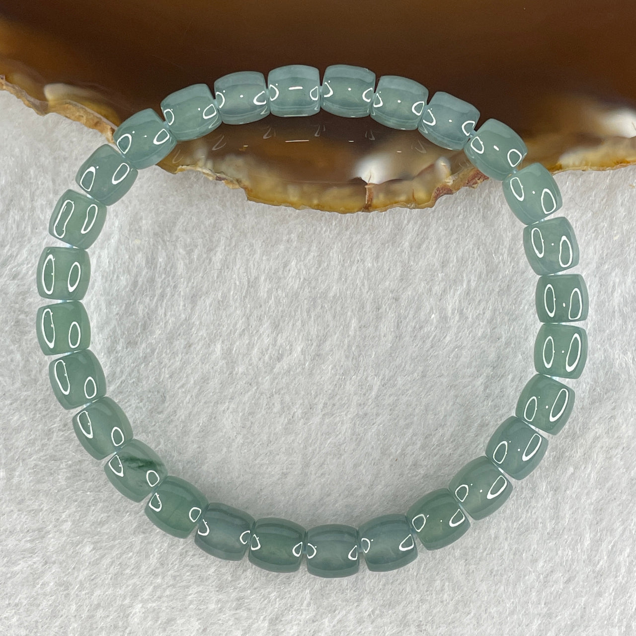 Natural Type A Semi Icy Blueish Green Jadeite Lulutong Beads Bracelet 15.82g 16cm 6.6mm 28 Beads