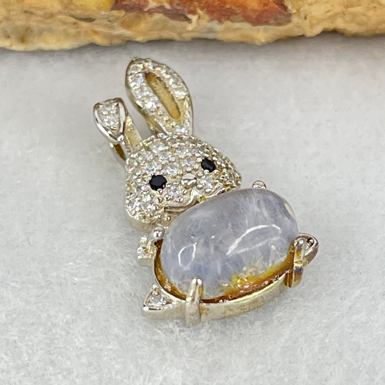 Rare Natural Blue Dumortierite Rutilated Quartz in S925 Sliver Rabbit Pendant 2.35g 9.5 by 6.2 by 4.0mm - Huangs Jadeite and Jewelry Pte Ltd