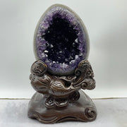 Natural Deep Purple Amethyst Egg with Wooden Stand Display Total Weight 6,264.9g 180.0 by 200.0 by 285.0mm - Huangs Jadeite and Jewelry Pte Ltd