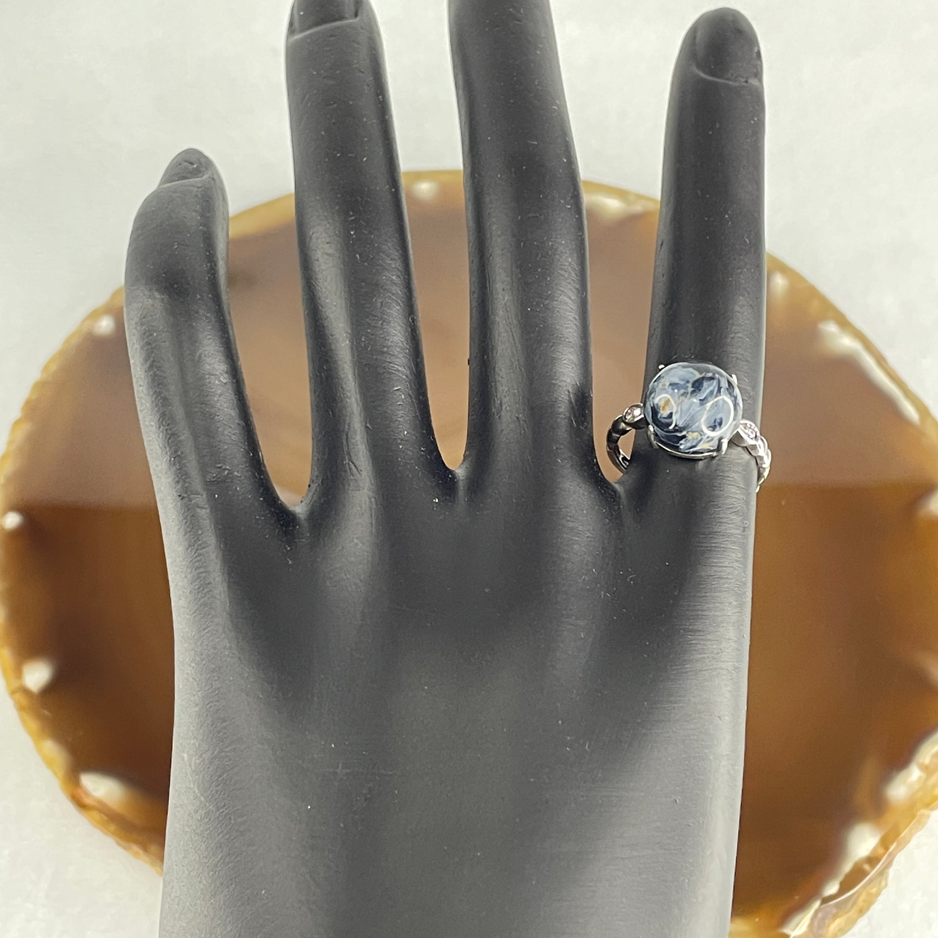 Good Grade Natural Blue Pietersite in S925 Sliver 2.84g 11.2 by 6.5mm (Adjustable Size) - Huangs Jadeite and Jewelry Pte Ltd