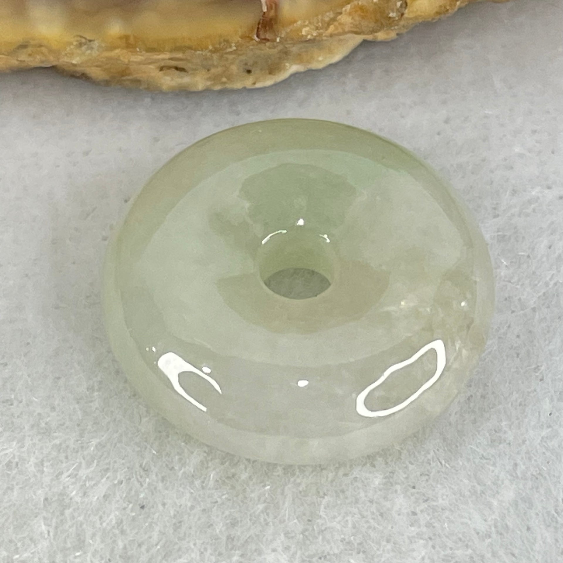 Type A Light Green With White Spots Jadeite Ping An Kou Donut Pendant 3.32g 17.2 by 5.8mm - Huangs Jadeite and Jewelry Pte Ltd