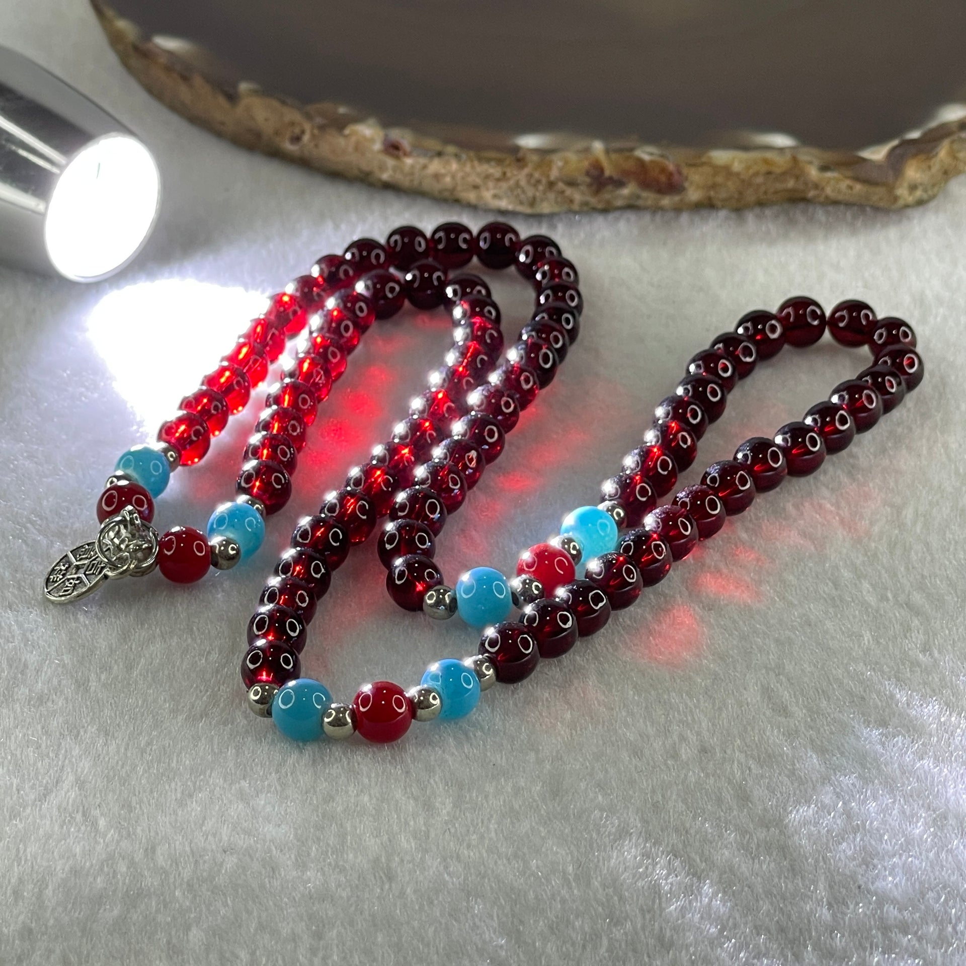 Man Made Red with Blue and Red Agate Beads Necklace 27.08g 52cm 6.4mm 76Beads - Huangs Jadeite and Jewelry Pte Ltd